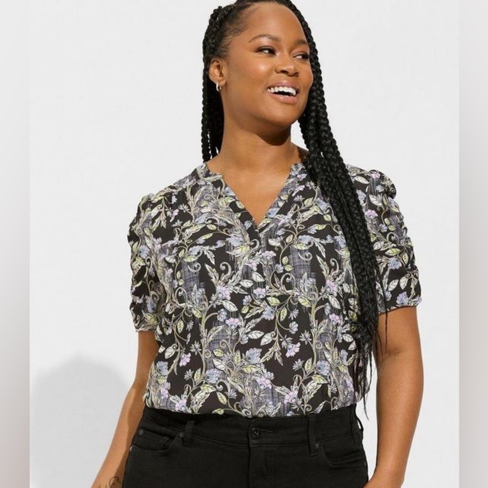 Torrid Harper Georgette Floral Ruched Sleeve Blouse Womens Size 4X